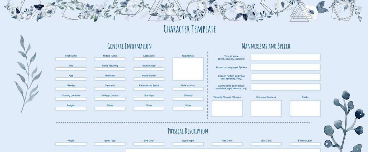 Adore Stories Character Profile Template