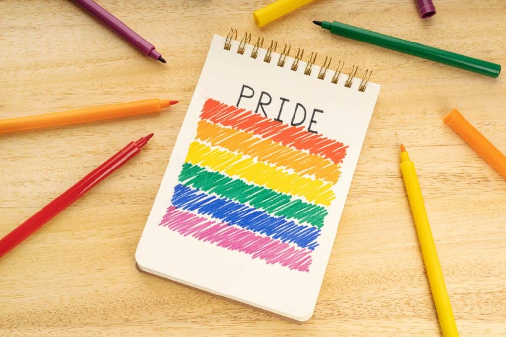 Notebook with LGBT rainbow flag drawing